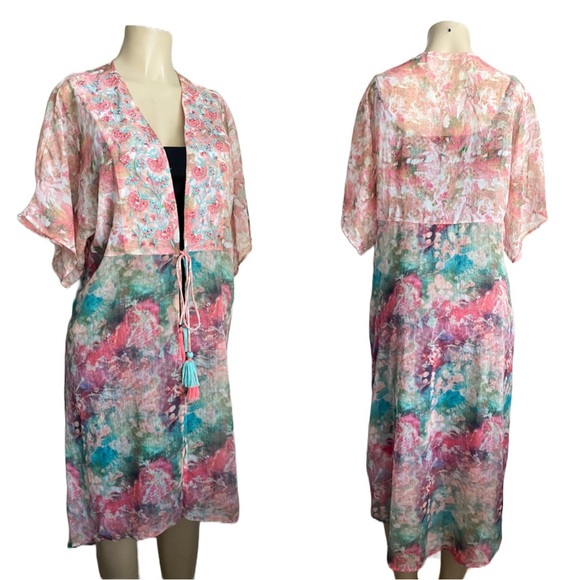 Soft Surroundings Primavera Topper Midi Sequin Embroidered Floral Beach Cover L - Picture 9 of 11